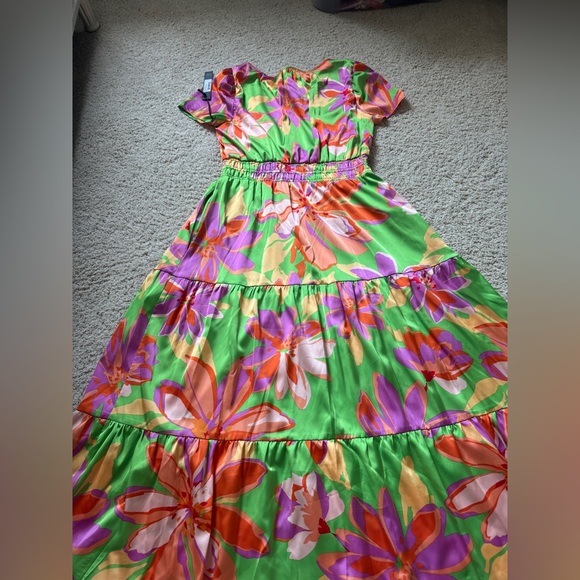 NWT  Nicole Miller Large Vibrant Floral Maxi Dress Orange Green Light weight - Picture 3 of 12
